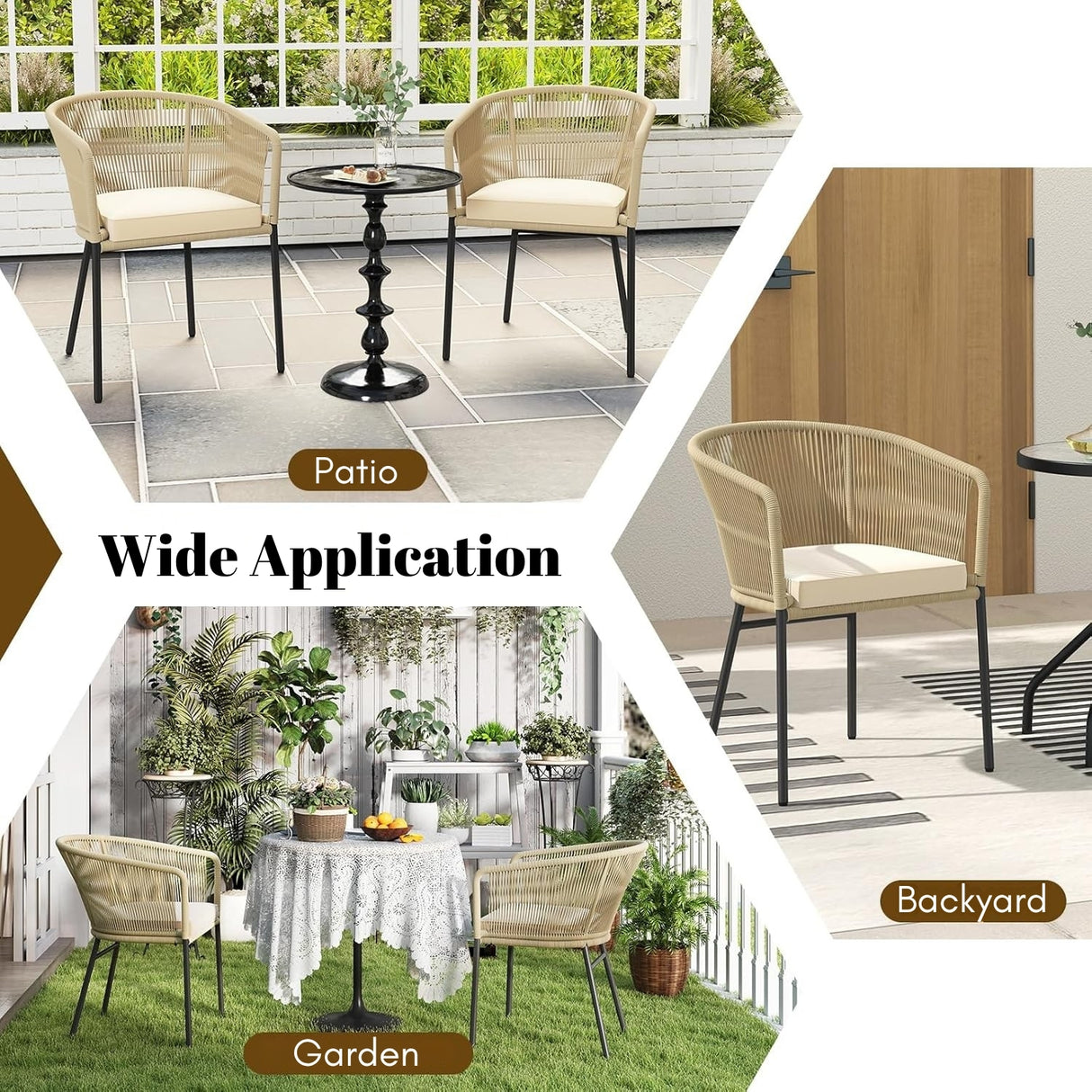 4-Piece Outdoor Rope Patio Dining Chairs