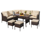 6 Piece Outdoor Patio Furniture Set (Dark Brown & Cream)