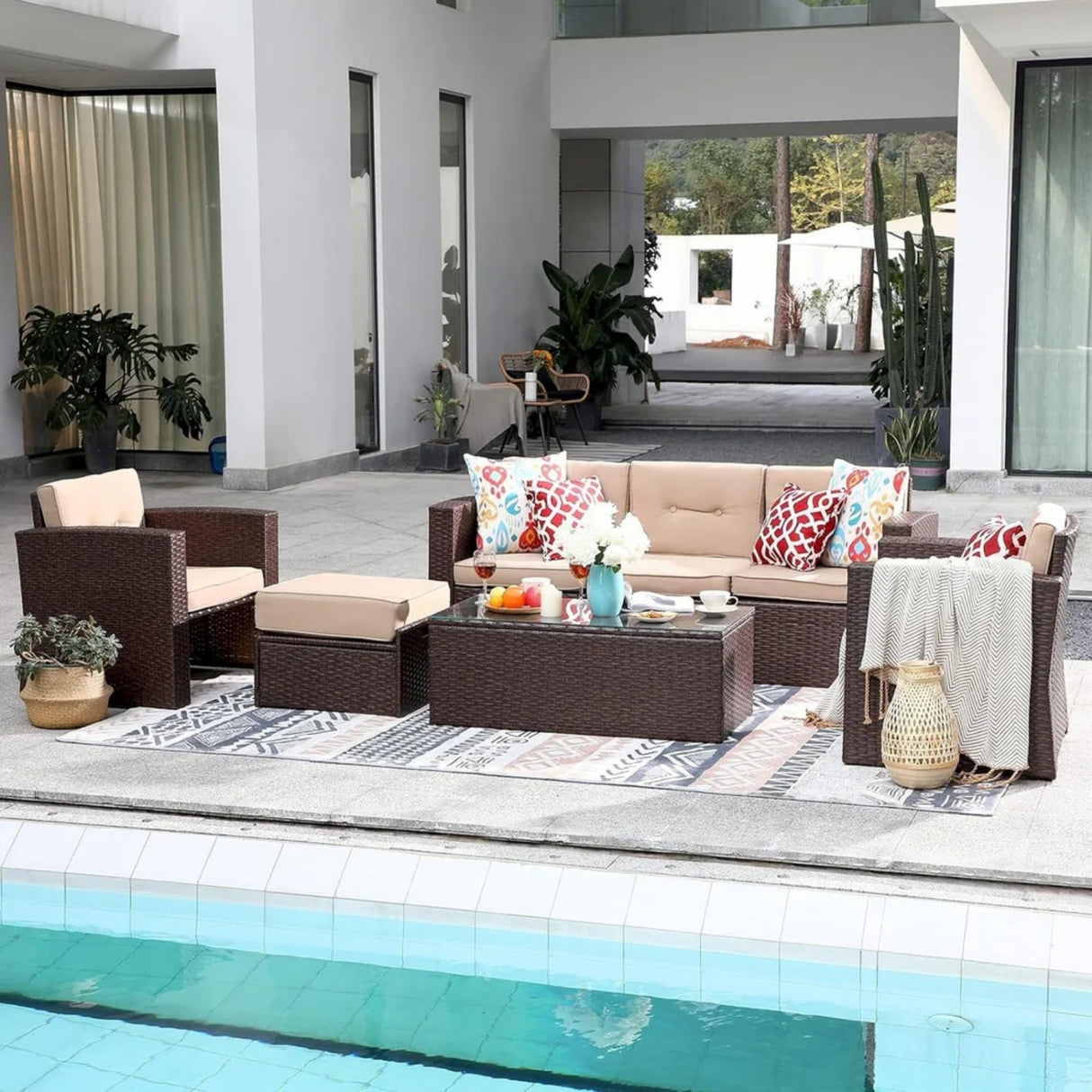 Outdoor Rattan Wicker Sectional 6-Seater Sofa Set