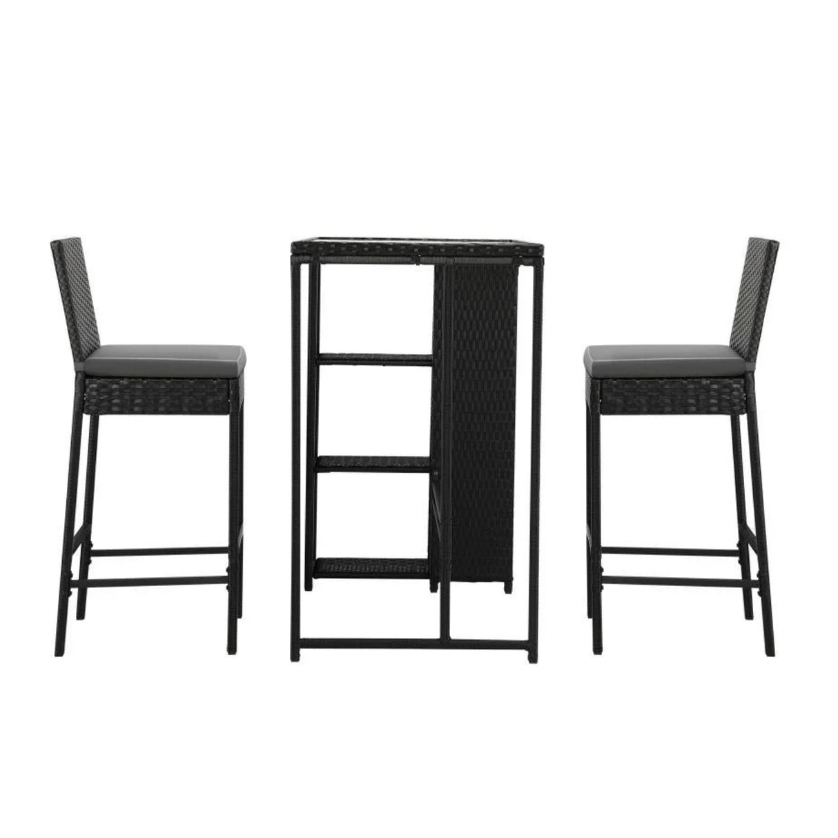 3-Piece Outdoor Rattan Wicker Bar Set with Glass Top Table