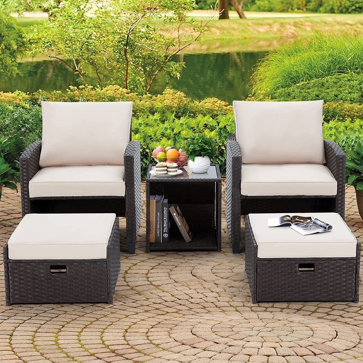 5 Piece Outdoor Patio Wicker Furniture Set