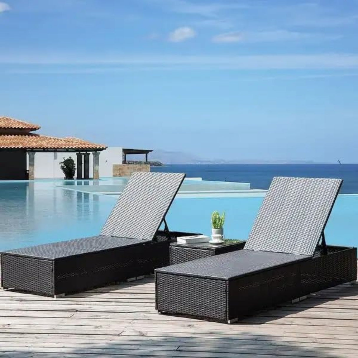 Outdoor Wicker Lounge Chairs Set of 2 With Side Table