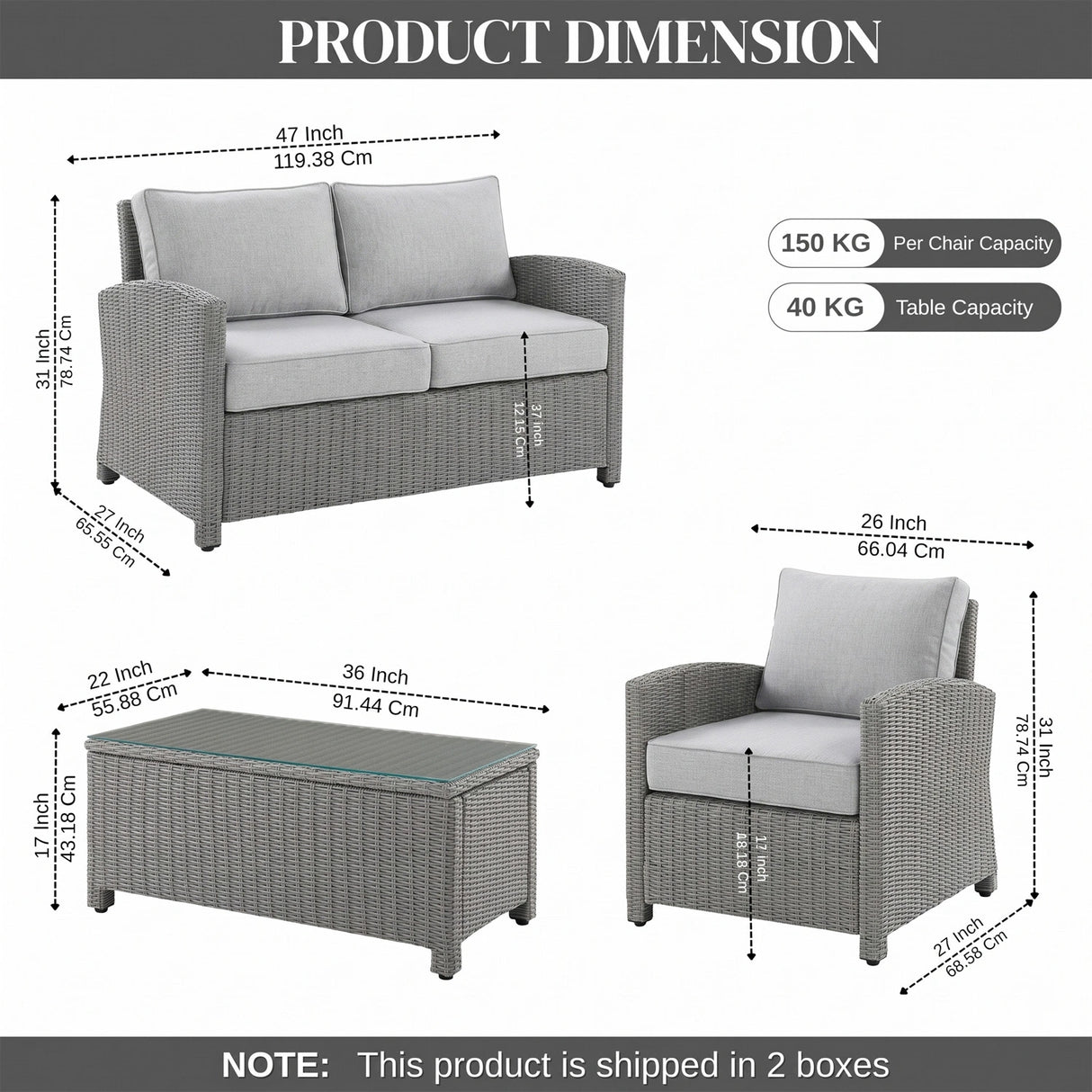 4 Pieces Patio Furniture Set, Outdoor Sectional Sofa