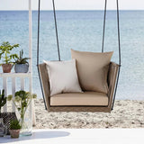 Traditional Porch Outdoor Rattan Garden Swing Chair with Beige Cushion