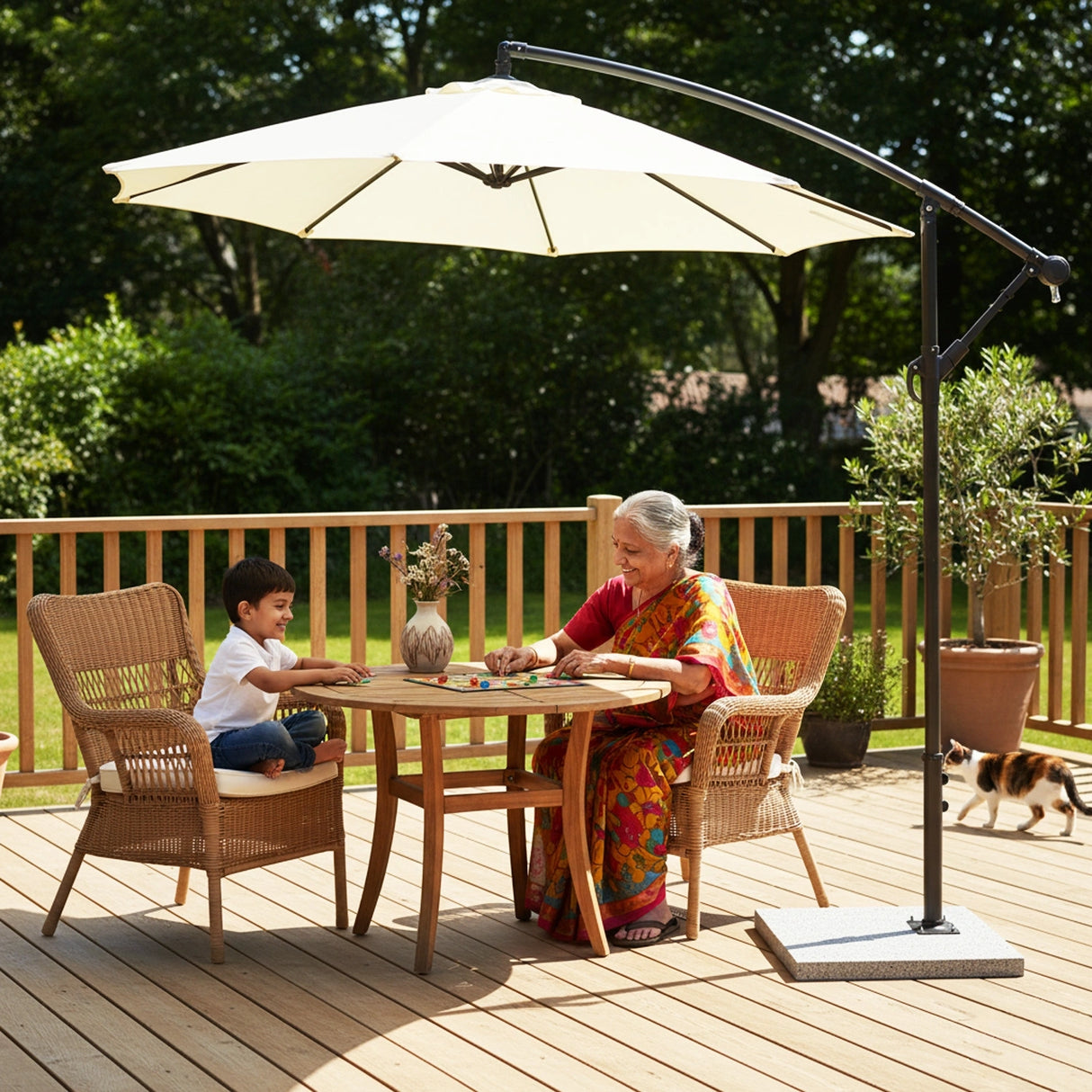 9 Ft Outdoor Offset Cantilever Patio Umbrella with Marble Base