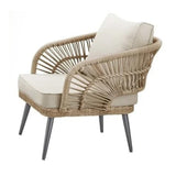 Outdoor Rope 4-Piece Patio Sofa Set with Glass Top Table (Beige/Cream)