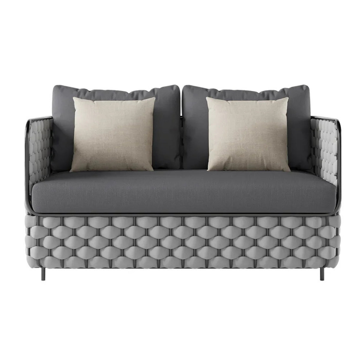 4 Piece Outdoor Rope Sofa Set with Glass Top Coffee Table (Light Grey & Dark Grey)
