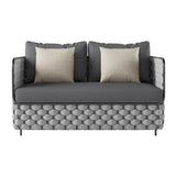 4 Piece Outdoor Rope Sofa Set with Glass Top Coffee Table (Light Grey & Dark Grey)