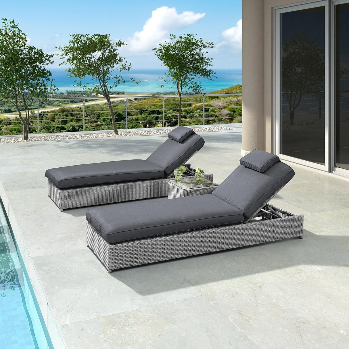 Outdoor Wicker Lounge Chairs Set of 2 With Side Table