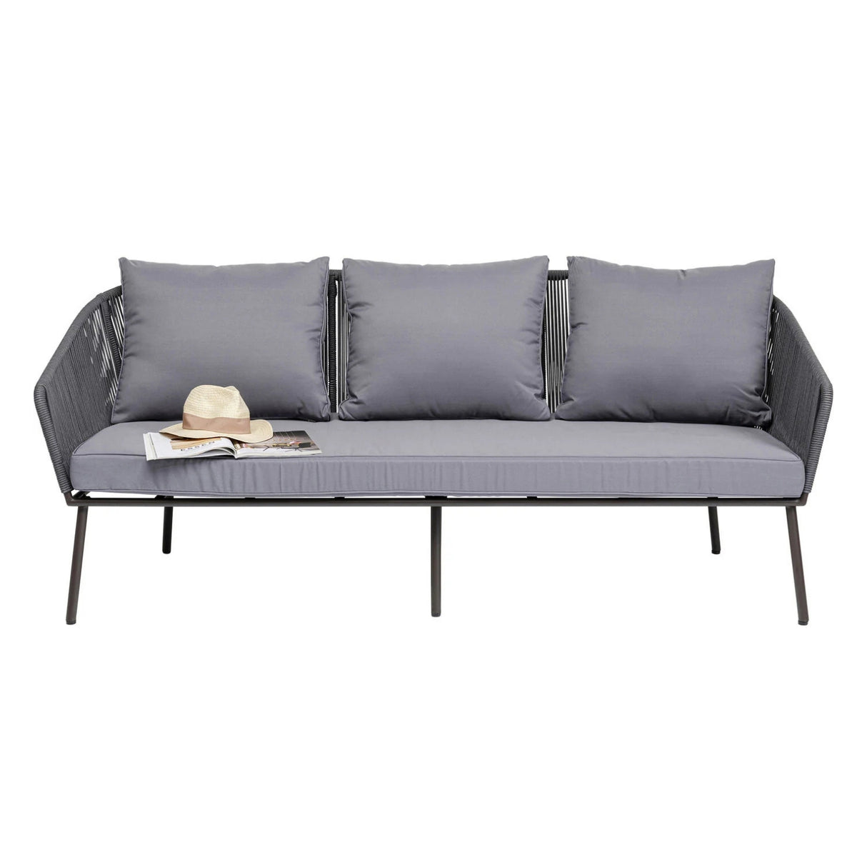 Outdoor Rope 5-Seater Patio Sofa Set with Glass Top Table (Grey)
