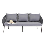 Outdoor Rope 5-Seater Patio Sofa Set with Glass Top Table (Grey)