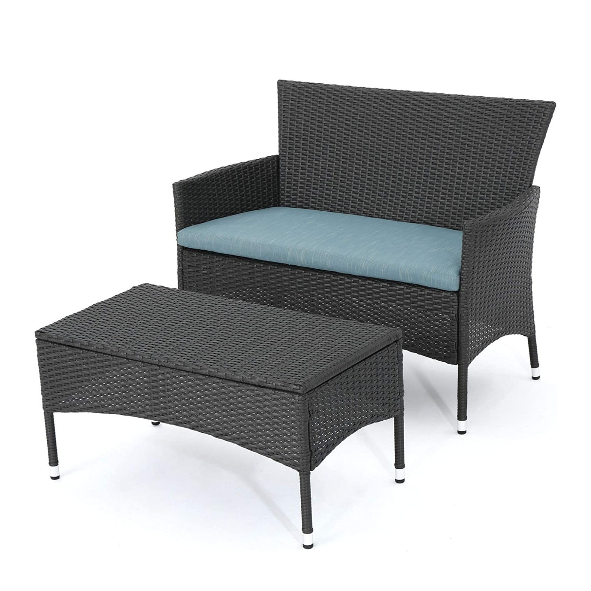 2-Piece Outdoor Rattan Wicker Loveseat Sofa
