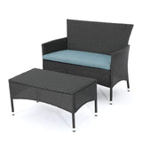 2-Piece Outdoor Rattan Wicker Loveseat Sofa