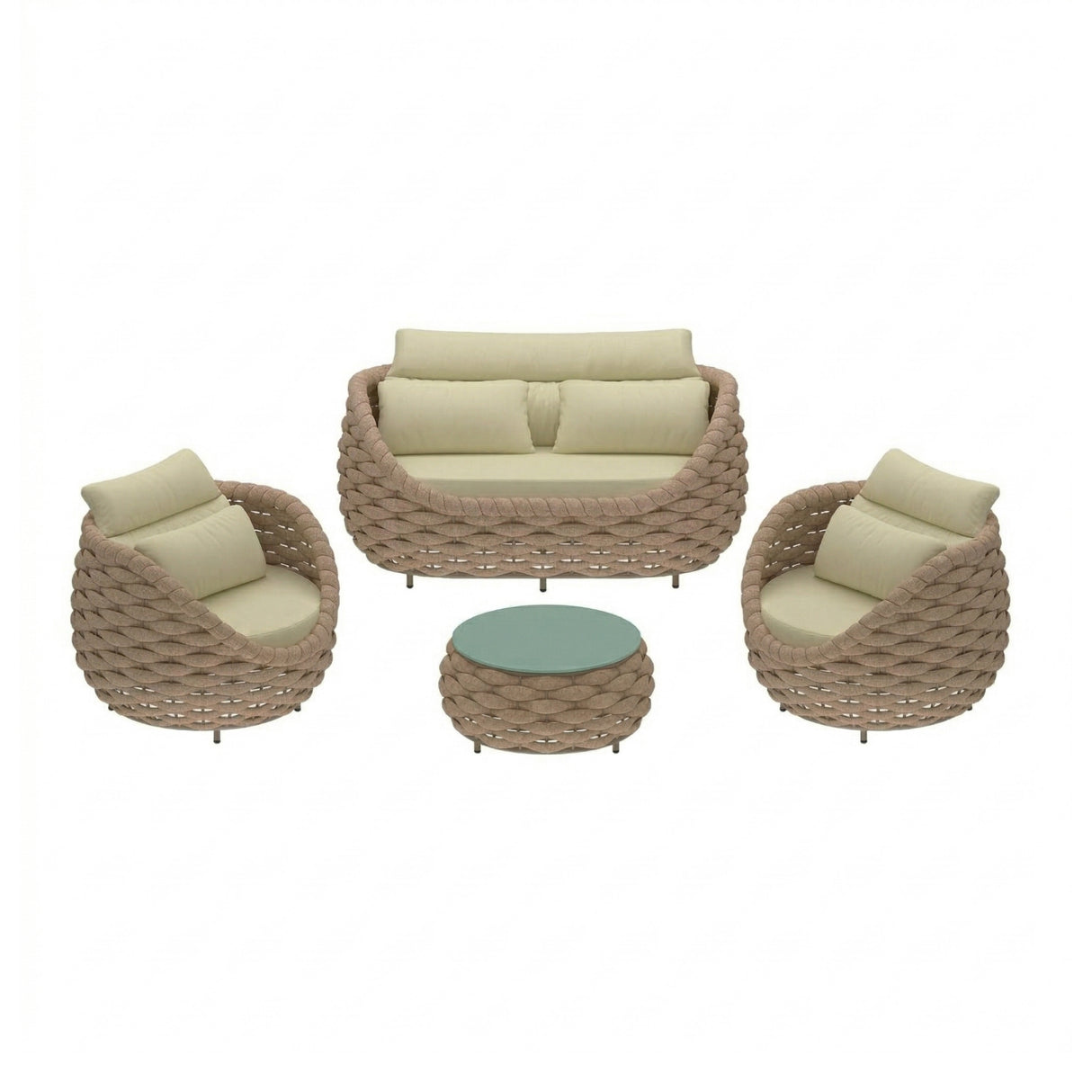 4 Piece Outdoor Rope Sofa Set (Beige & Cream)