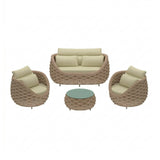 4 Piece Outdoor Rope Sofa Set (Beige & Cream)