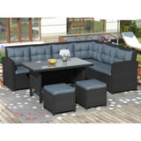 5-Piece Wicker Patio Conversation Set (Dark Brown/ Cyan Blue)