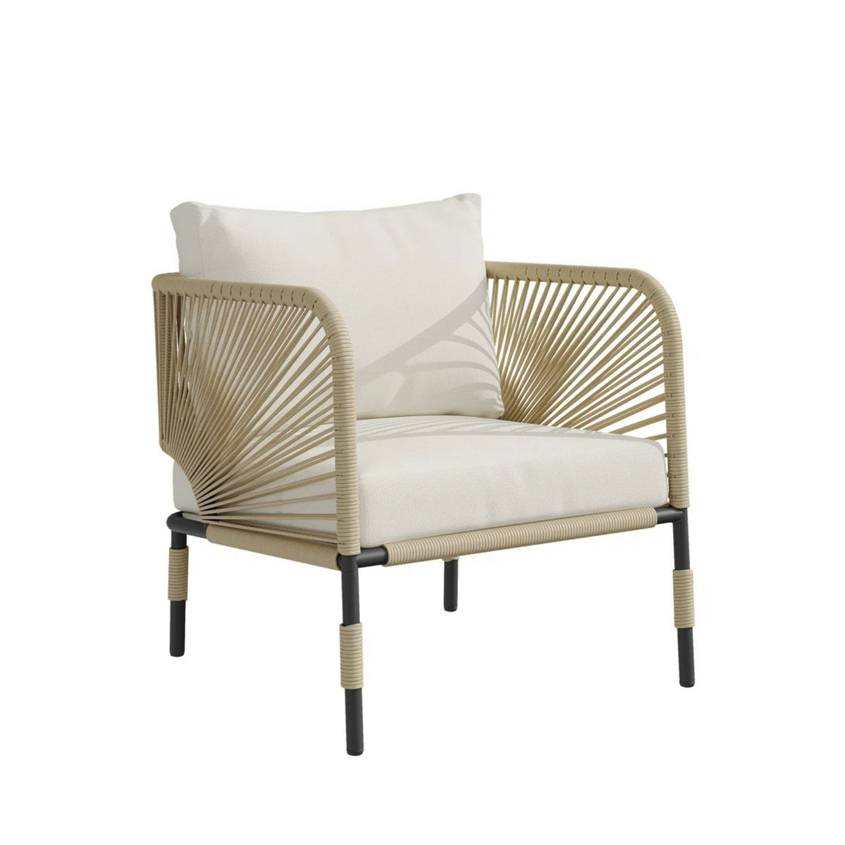 Outdoor Rope 5-Seater Sofa Set With Glass Top Table