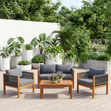 Outdoor Rope Sofa Set with Teak Wood Frame (Grey)
