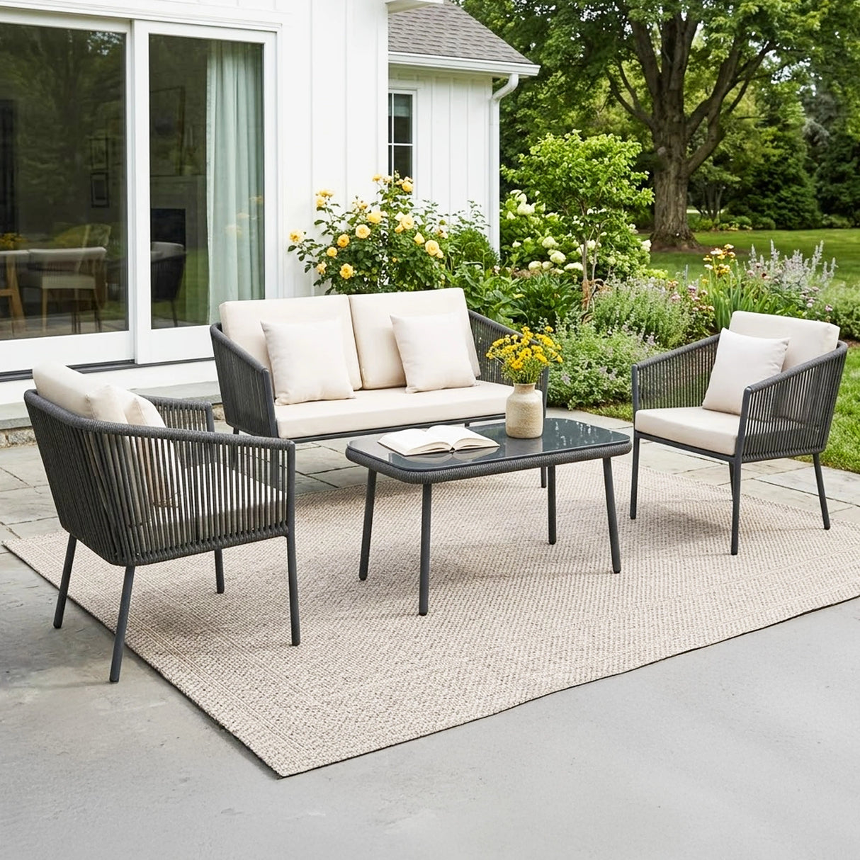 Outdoor 4 Seater Rope Sofa Set