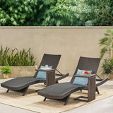 Outdoor Rattan Wicker Lounge Chairs Set of 2 with Matching Side Table