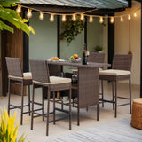 5-Piece Outdoor Rattan Wicker Bar Set with Wicker Top Table