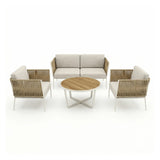 Outdoor Rope 4-Piece Sofa Set with Wooden Top Round Table