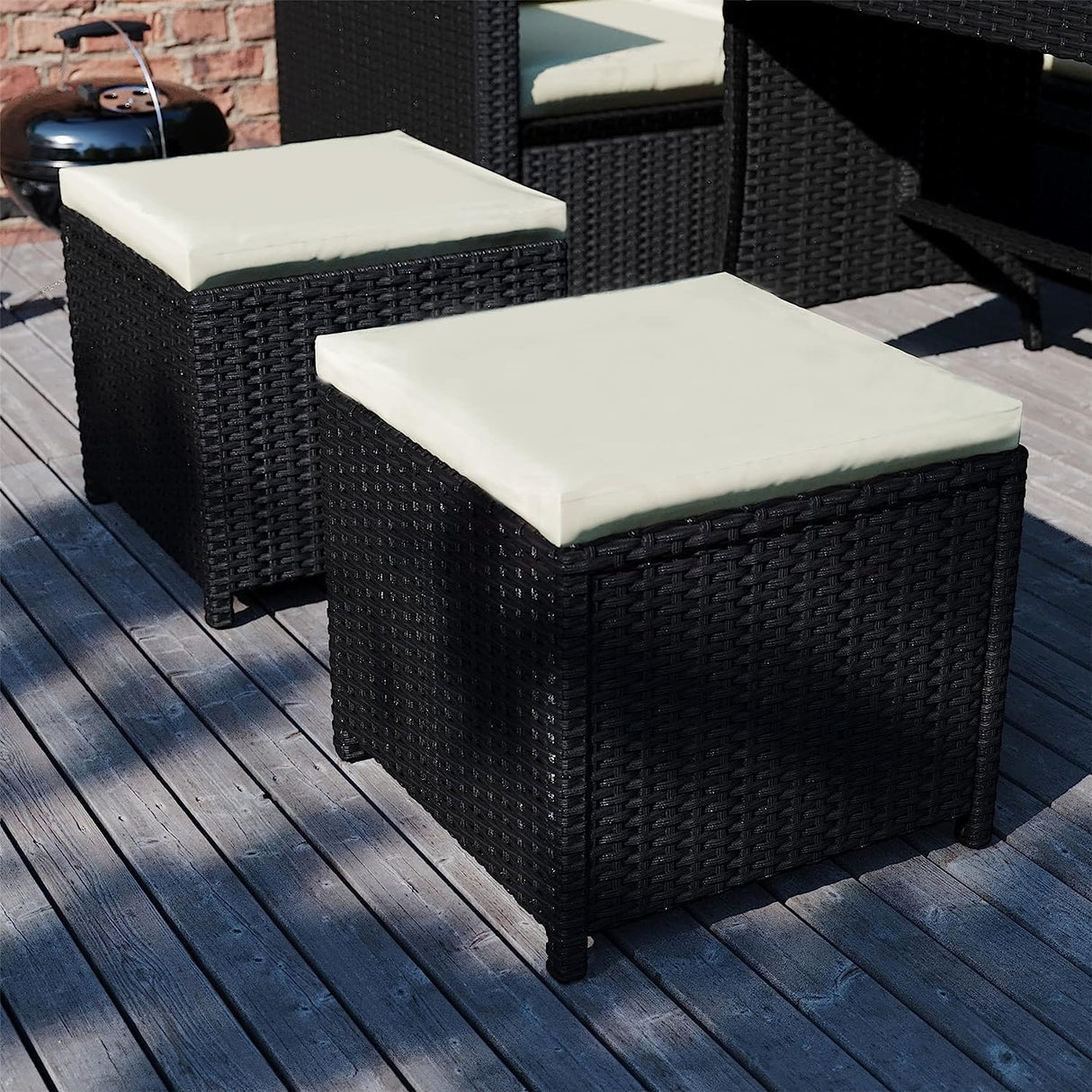 6-Piece Outdoor Wicker Patio Dining Set – Black/Cream