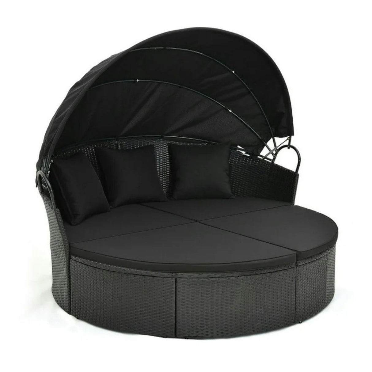 Outdoor Round Canopy Daybed Wicker Patio Furniture Set with Cushions