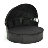 Outdoor Round Canopy Daybed Wicker Patio Furniture Set with Cushions