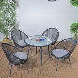 5-Piece Outdoor Patio Dining Set with Rope Chairs & Glass Top Table