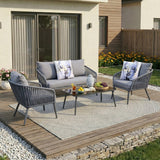 4 Piece Outdoor All-Weather Rope Sofa Set