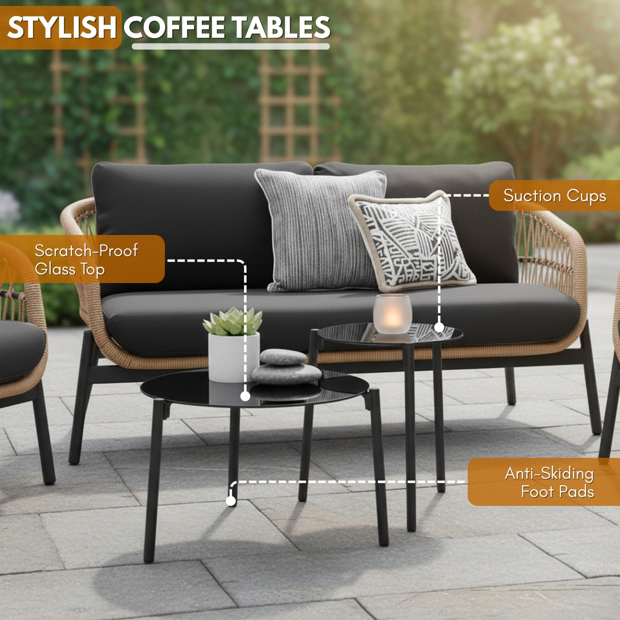 Outdoor 4 Seater Rope Conversation Sofa Set