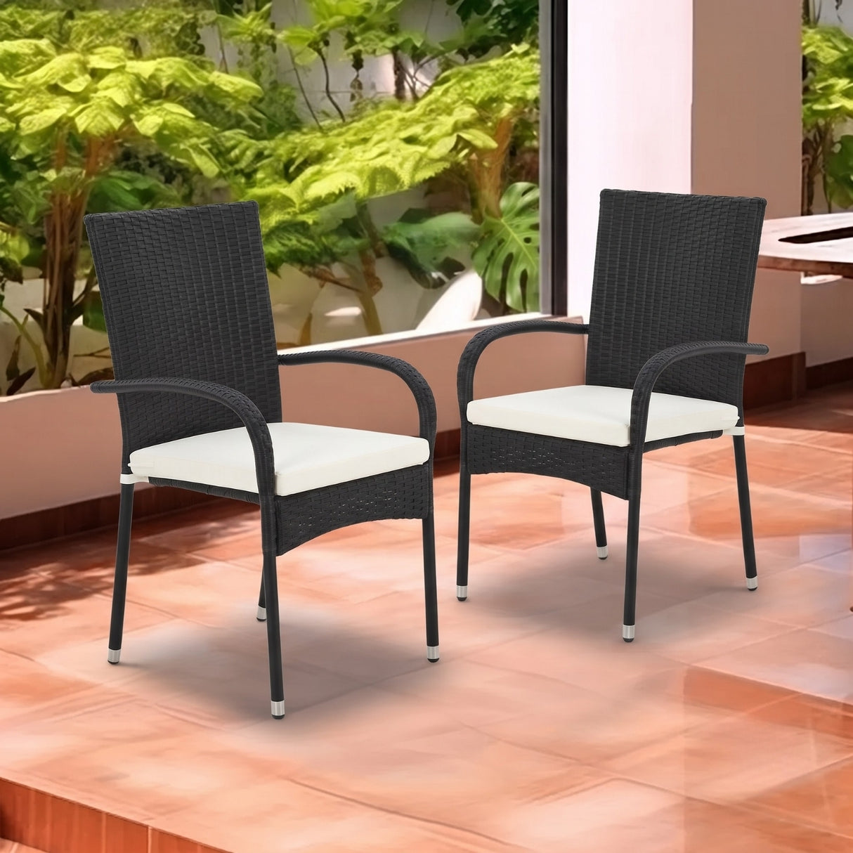 2-Piece Outdoor Rattan Wicker Patio Dining Chairs