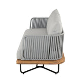 Outdoor 6-Piece Rope Woven Conversation Sofa Set with Wooden Top Table