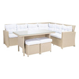 5-Piece Wicker Patio Conversation Set (Beige/White)