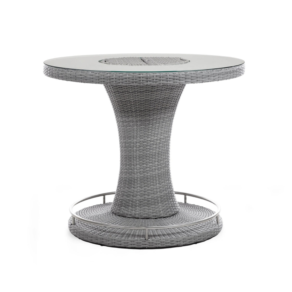 7-Piece Outdoor Rattan Wicker Bar Set with Round Glass Top Table