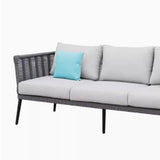 Outdoor Grey Rope 7-Seater Sofa Set With Glass Top Table