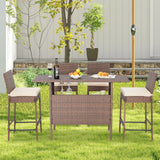 5-Piece Outdoor Rattan Wicker Bar Set with Wicker Top Table