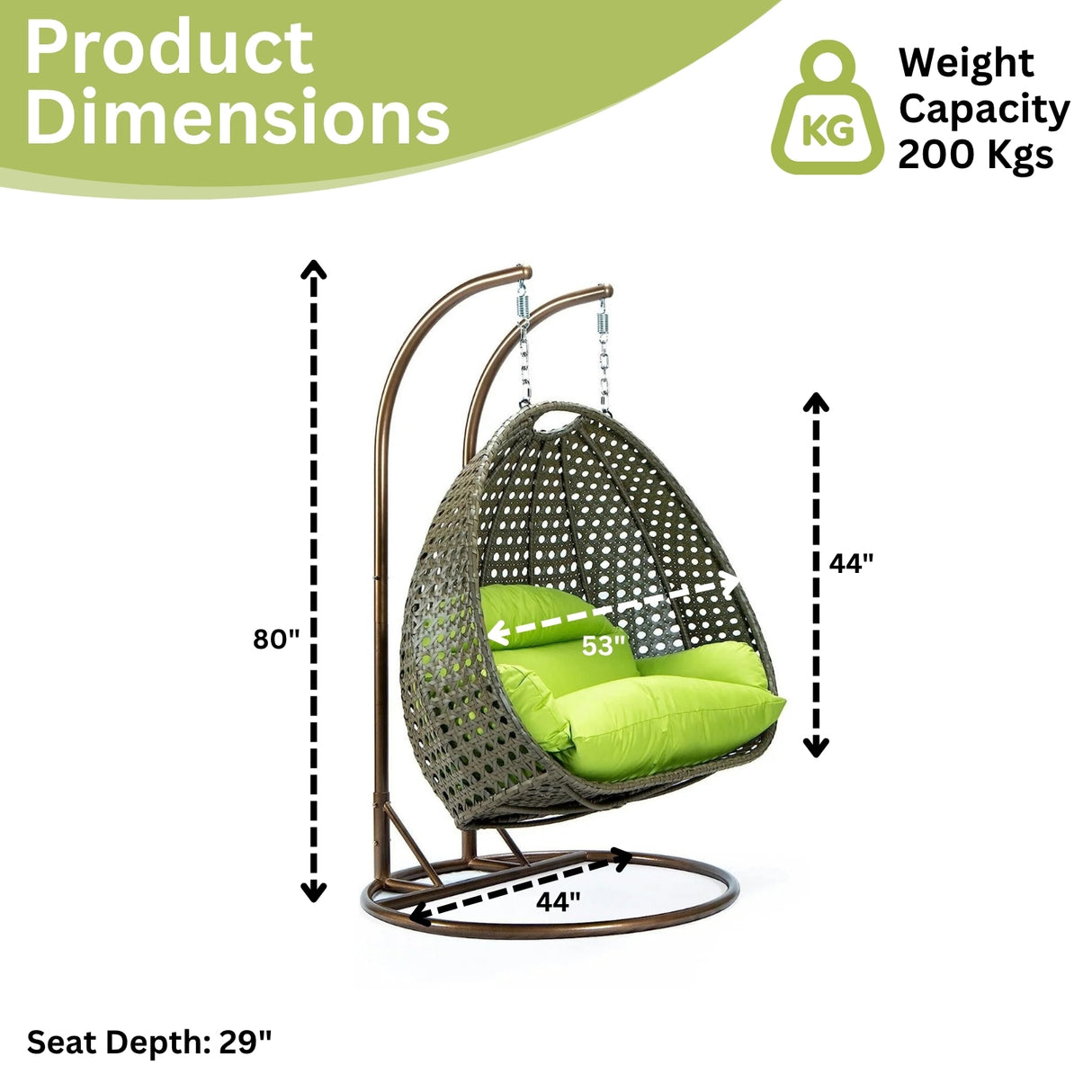Double Seater Hanging Swing Chair (Dark Brown/Green)