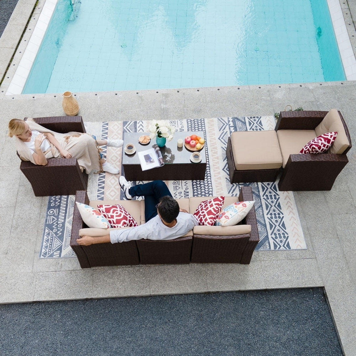 Outdoor Rattan Wicker Sectional 6-Seater Sofa Set