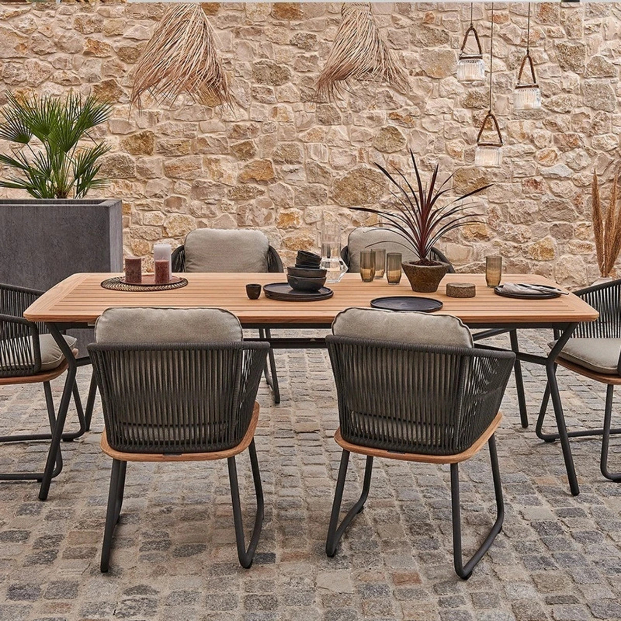 7-Piece Outdoor Patio Dining Set With Wooden Tabletop