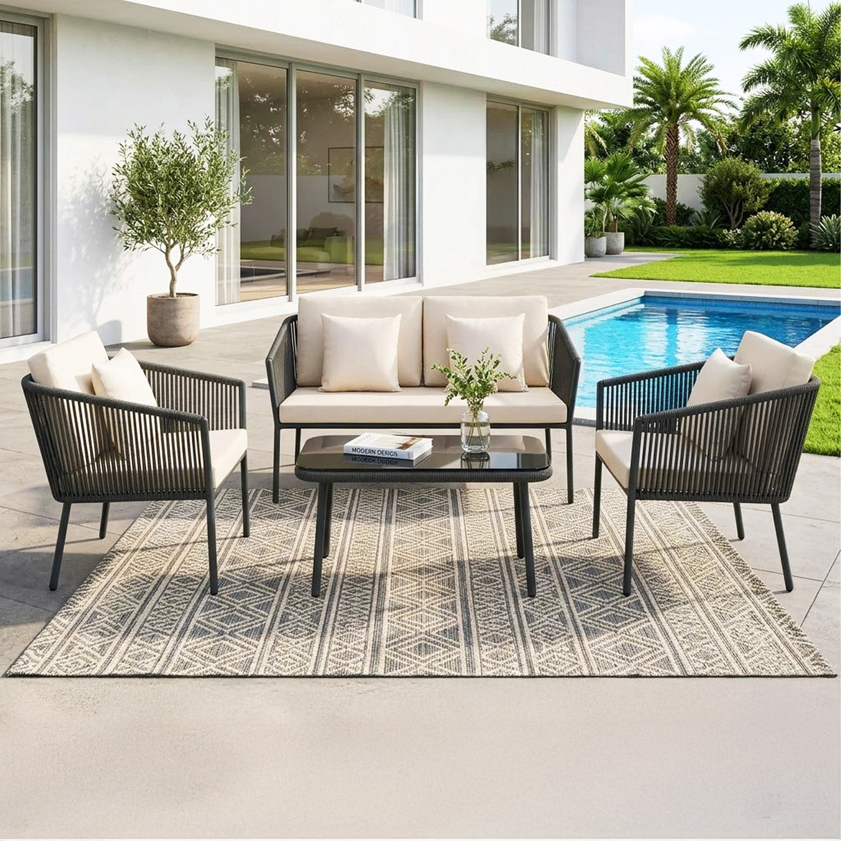Outdoor 4 Seater Rope Sofa Set