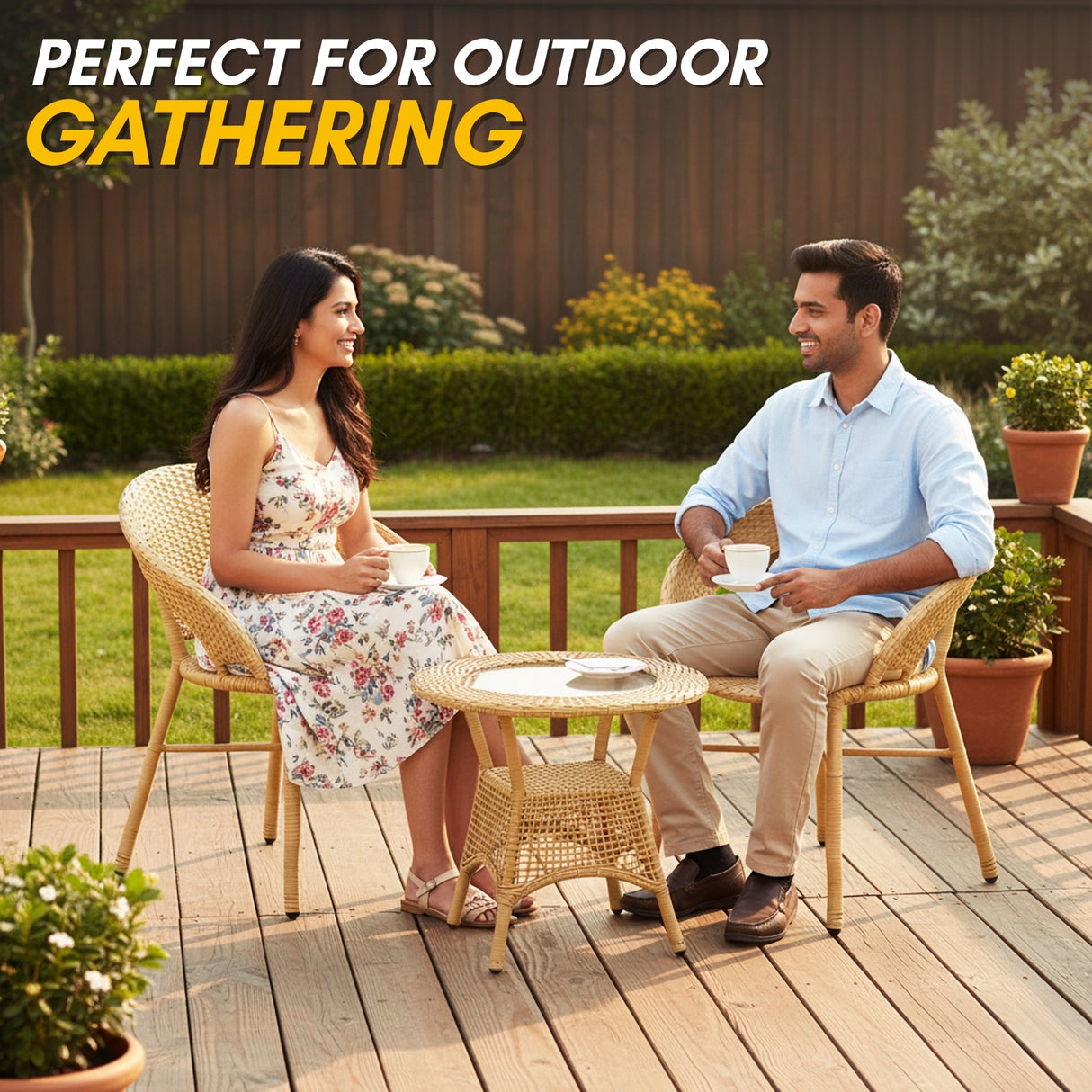 3-Piece Outdoor Rattan Wicker Patio Bistro Set