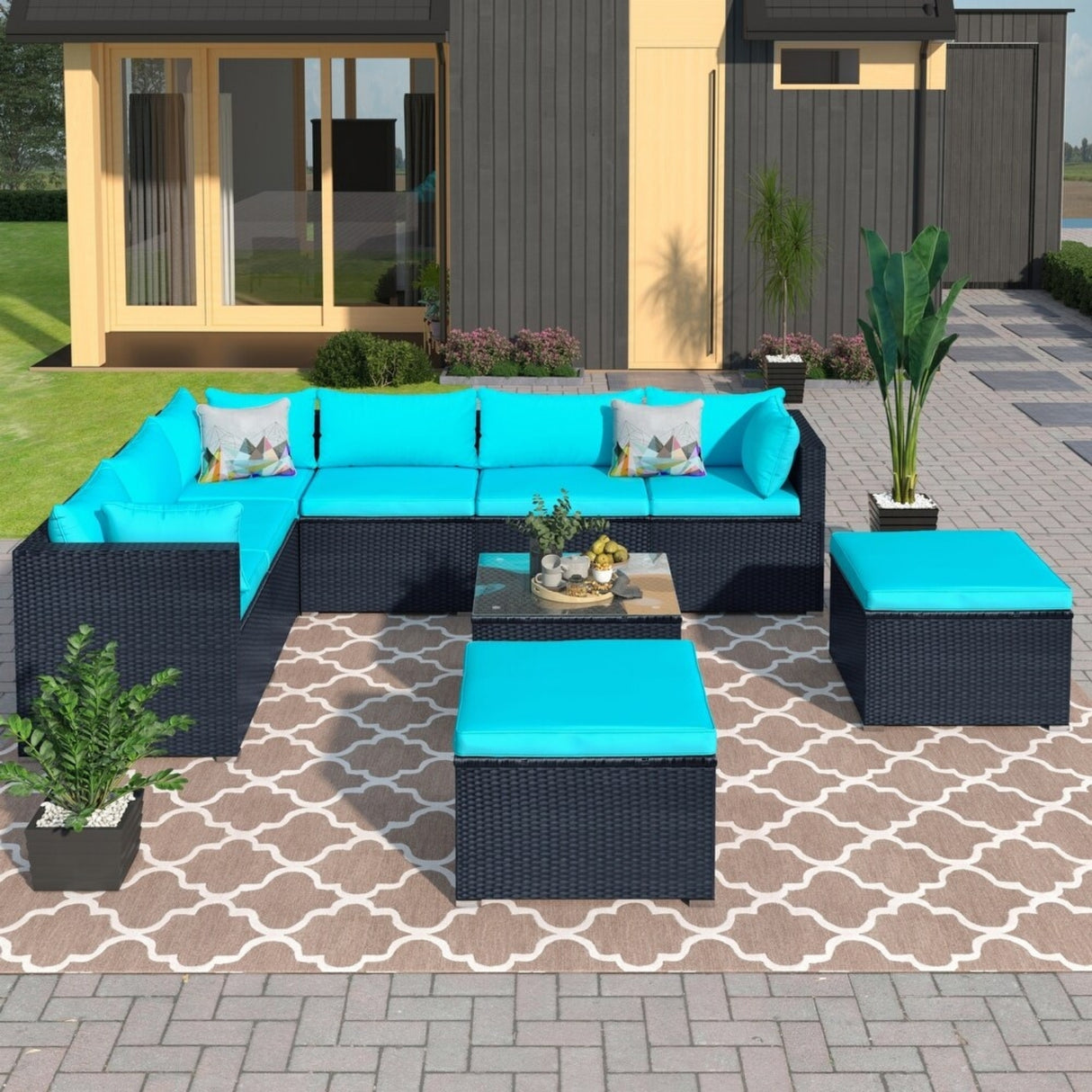 5-Piece Outdoor Wicker Furniture Set Modern Outdoor L-Shaped