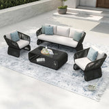 Outdoor Braided Rope Sofa Set With 2-Tier Glass Top Table