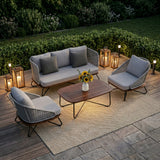 Outdoor Grey Rope 4-Piece Sofa Set With Wooden Top Table