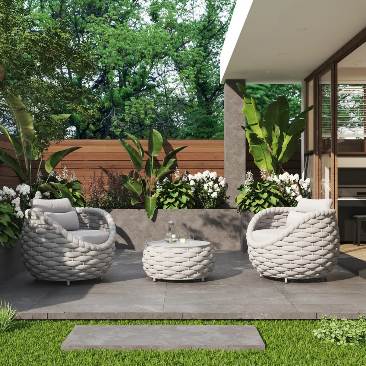 Bird’s Nest Shape 3-Piece Hand-Woven Rope Patio Set