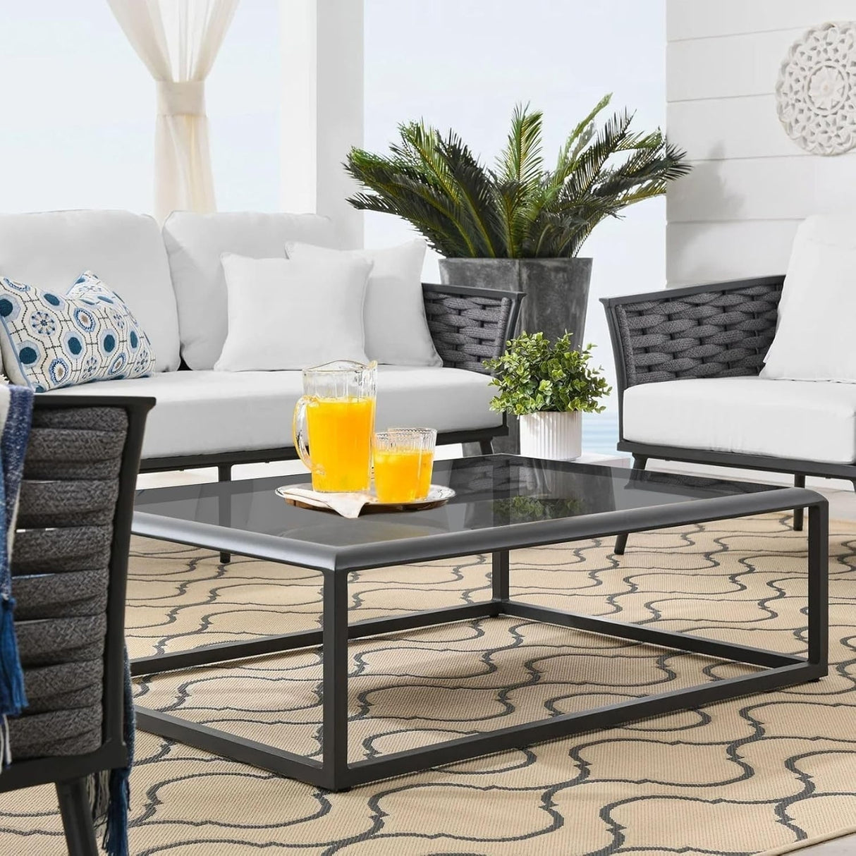 6-Piece Outdoor Rope Sofa Set (Grey & White)