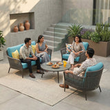 4-Piece Outdoor Rope Patio Furniture Set with Glass Top Table (Grey & Sky-Blue)
