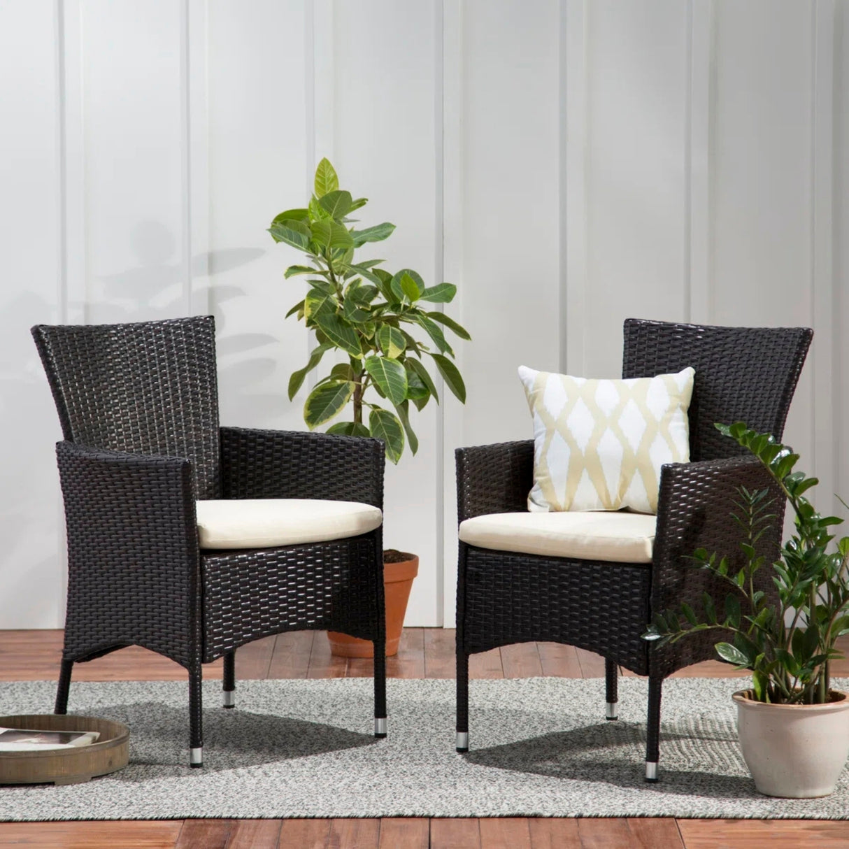 2-Piece Outdoor Rattan Wicker Patio Dining Chairs